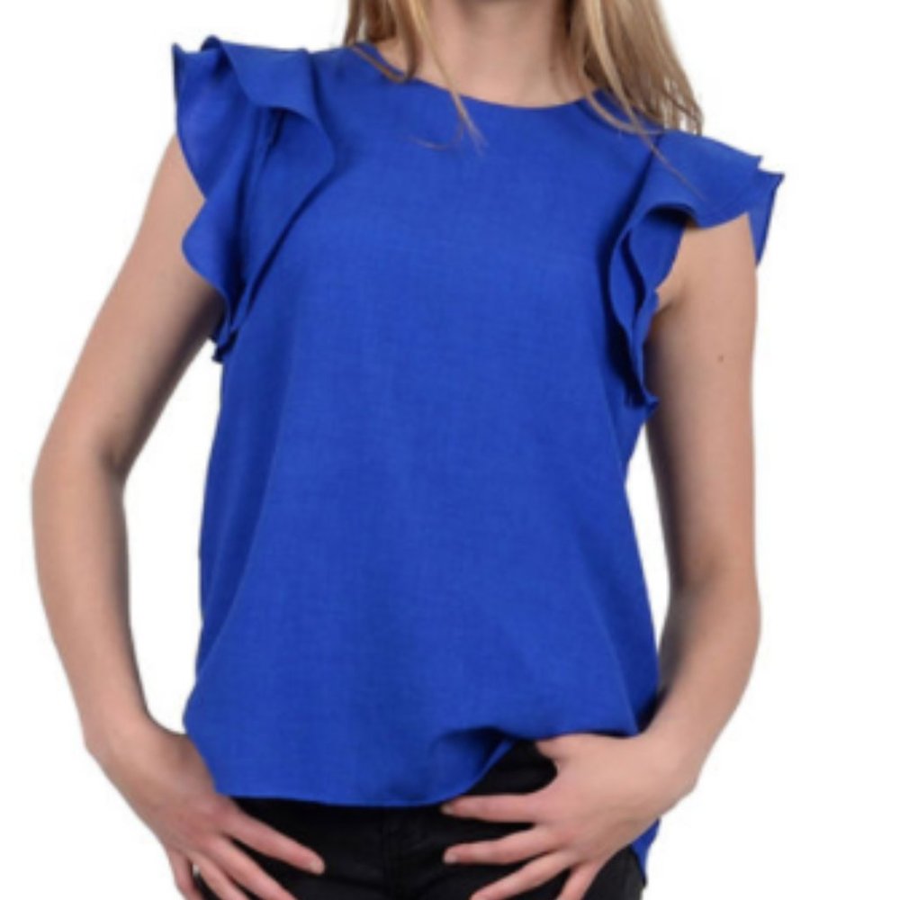 Molly Bracken Ruffled Trim Cap-Sleeve Top